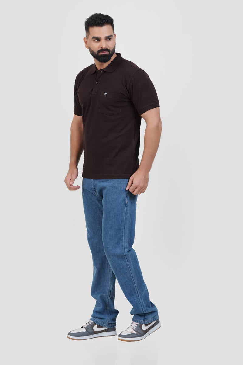 CASCADE Men’s Premium Polo T-Shirt – Dark Brown – Half Sleeve