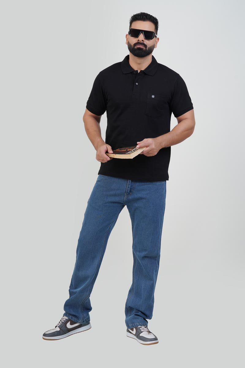CASCADE Men’s Premium Polo T-Shirt – Black – Half Sleeve