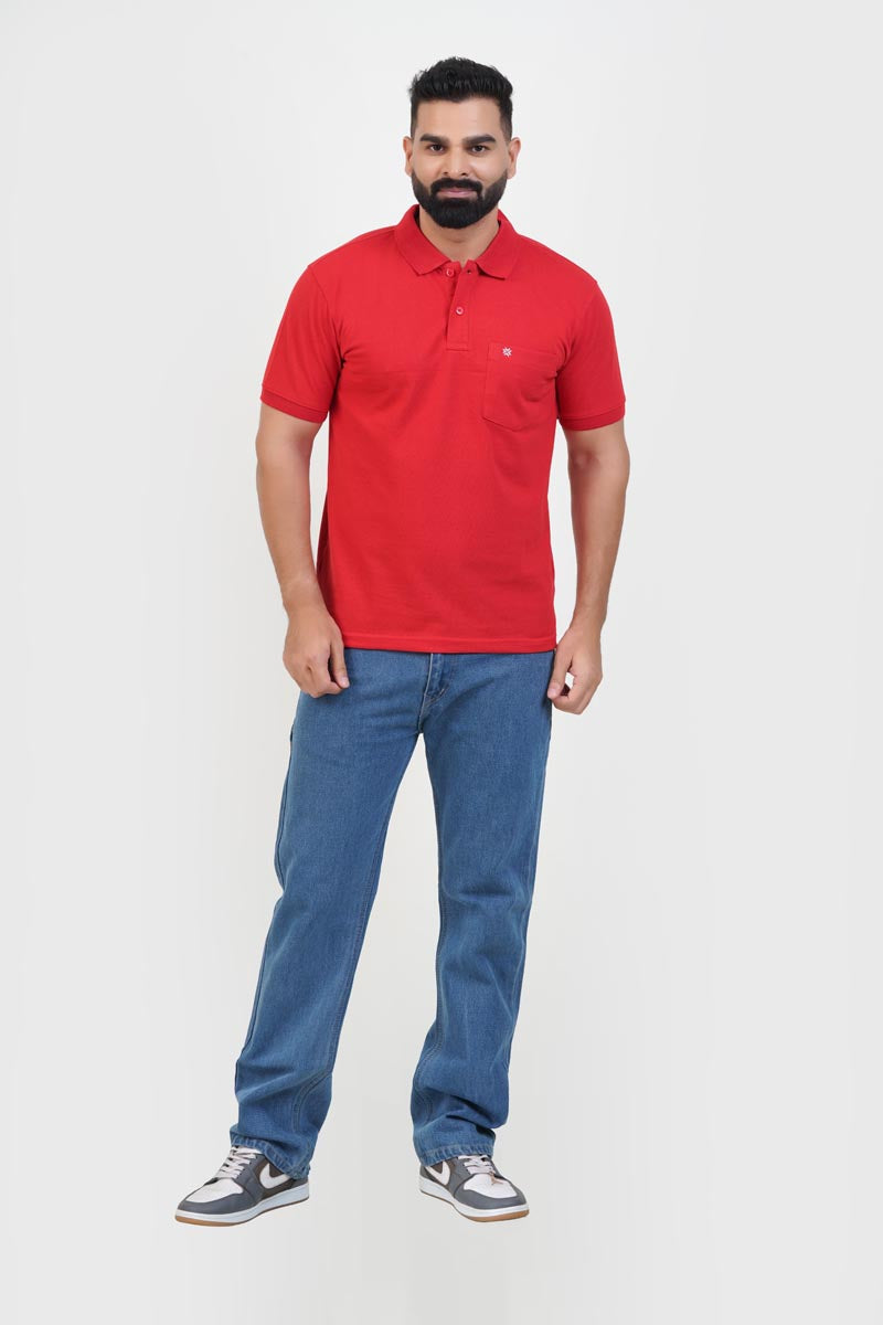 CASCADE Men’s Premium Polo T-Shirt – Red – Half Sleeve