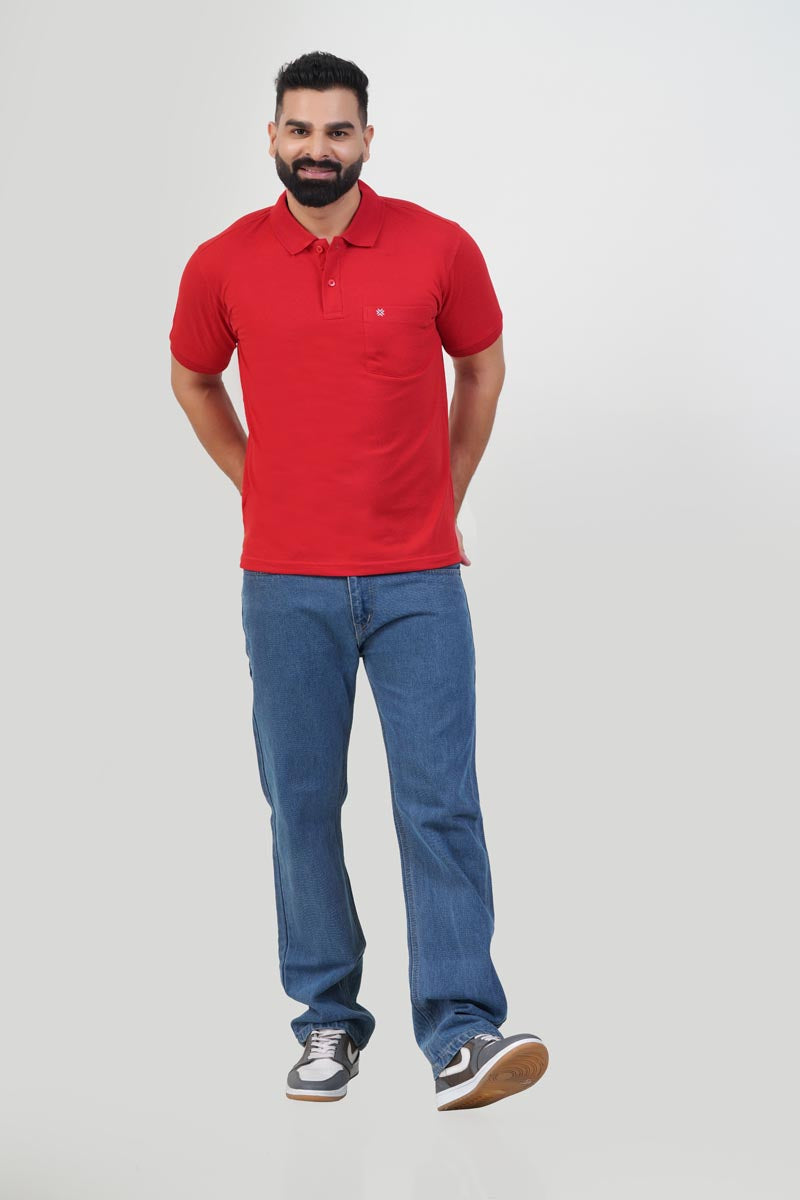 CASCADE Men’s Premium Polo T-Shirt – Red – Half Sleeve