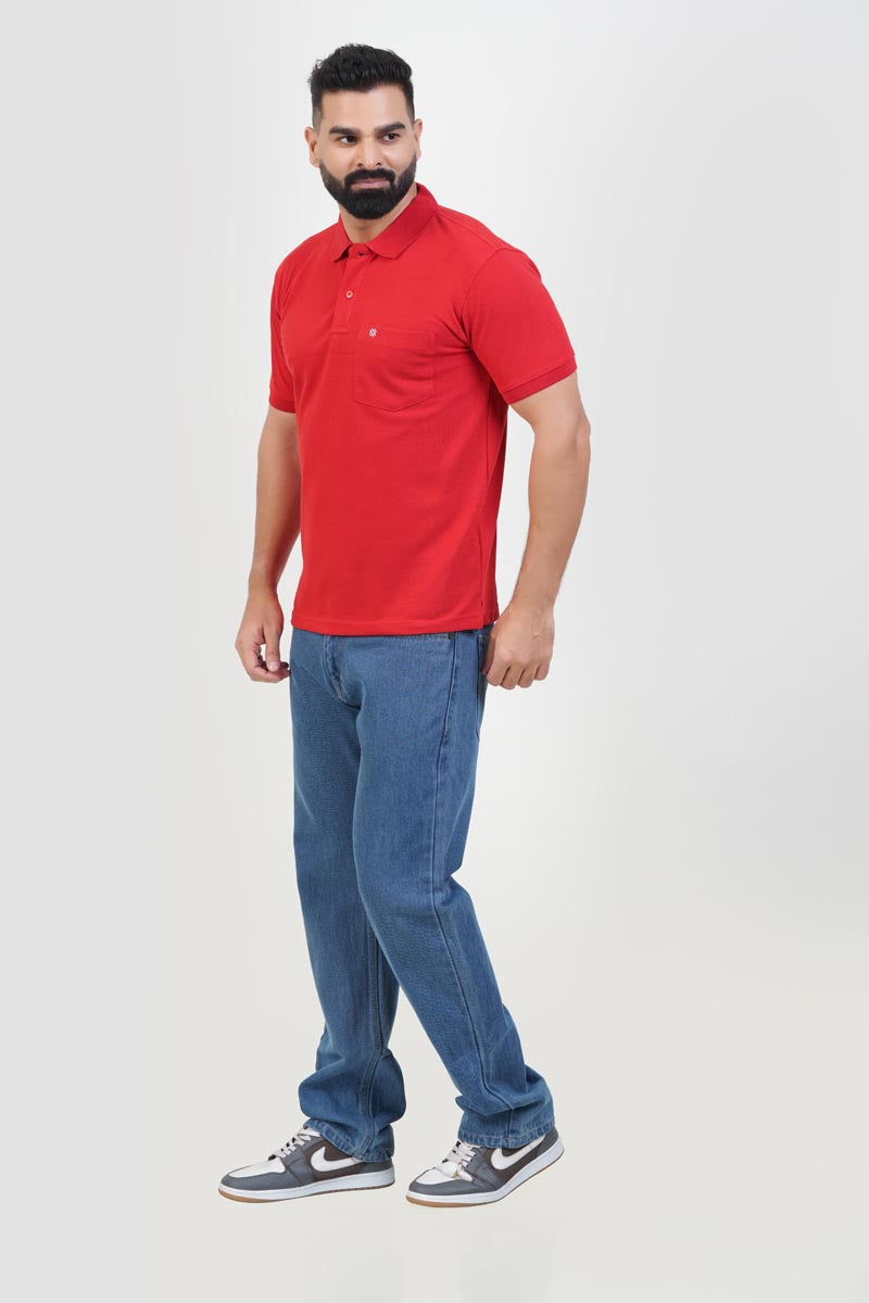 CASCADE Men’s Premium Polo T-Shirt – Red – Half Sleeve