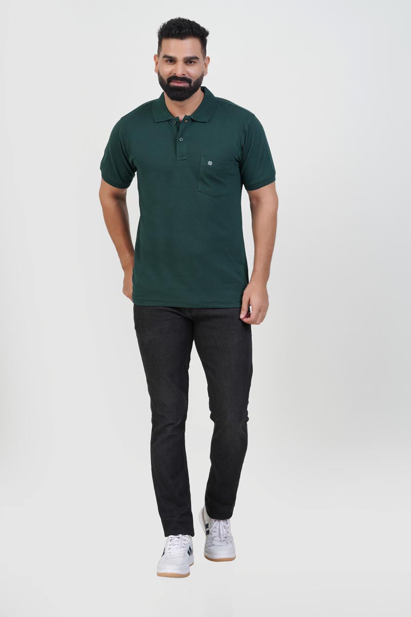 CASCADE Men’s Premium Polo T-Shirt – Bottle Green – Half Sleeve