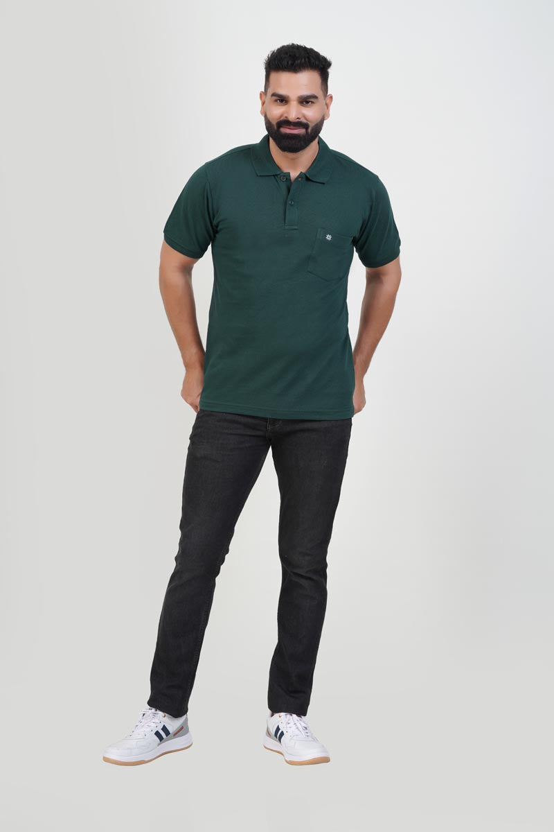 CASCADE Men’s Premium Polo T-Shirt – Bottle Green – Half Sleeve