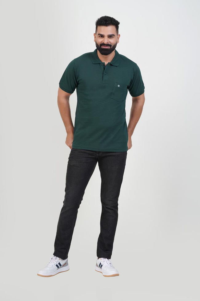 CASCADE Men’s Premium Polo T-Shirt – Bottle Green – Half Sleeve Main Image