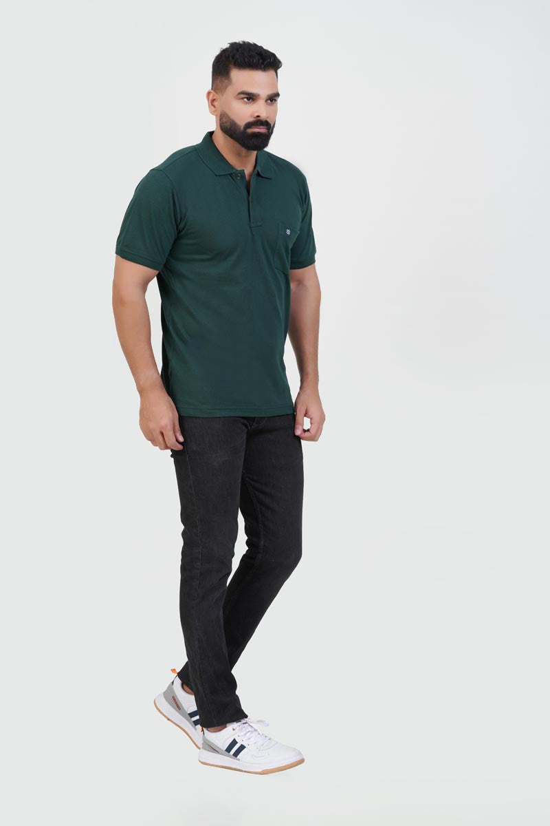 CASCADE Men’s Premium Polo T-Shirt – Bottle Green – Half Sleeve