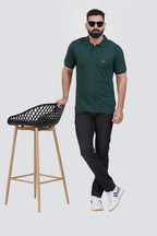 CASCADE Men’s Premium Polo T-Shirt – Bottle Green – Half Sleeve