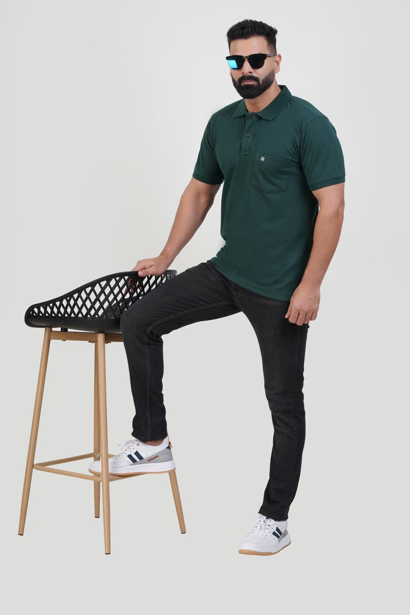 CASCADE Men’s Premium Polo T-Shirt – Bottle Green – Half Sleeve