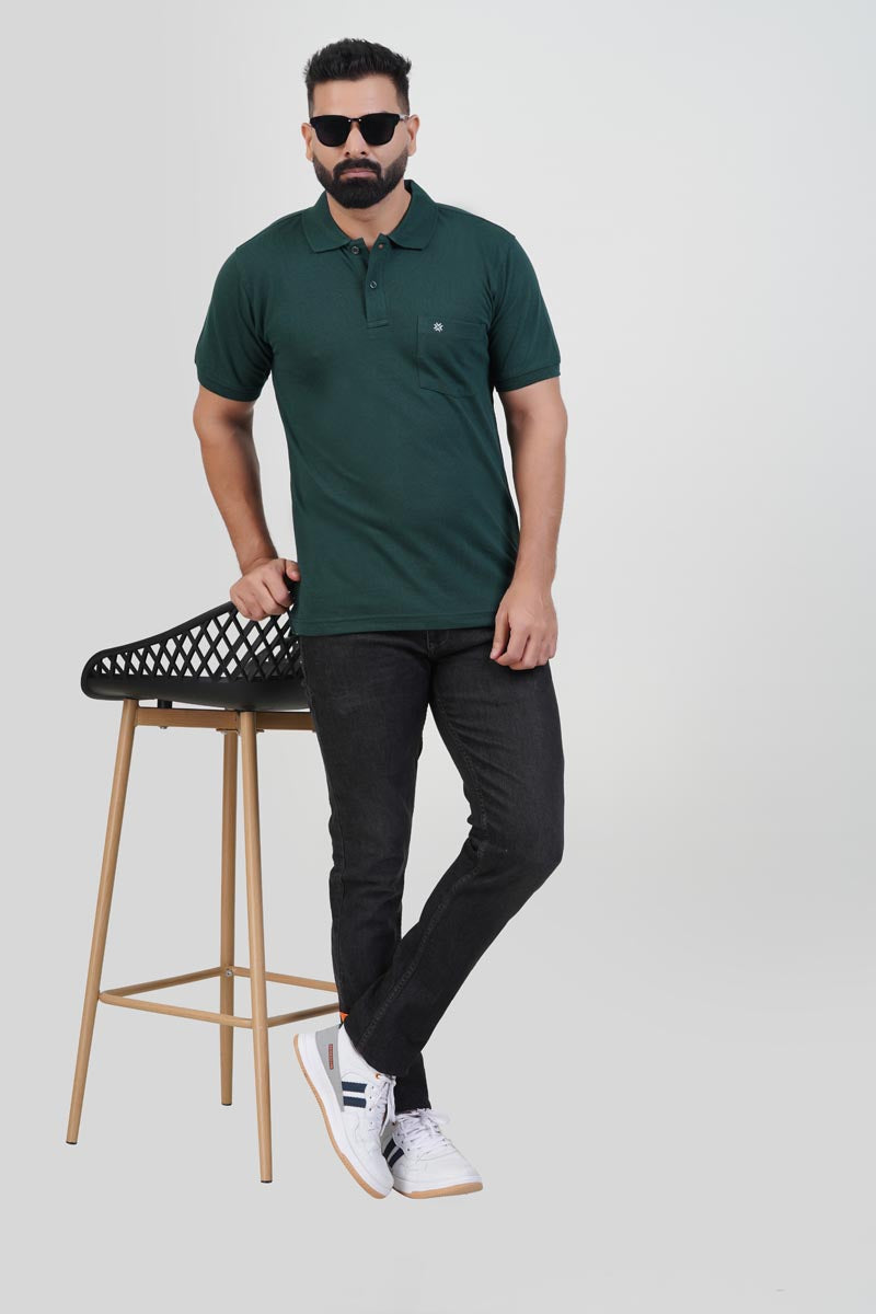 CASCADE Men’s Premium Polo T-Shirt – Bottle Green – Half Sleeve