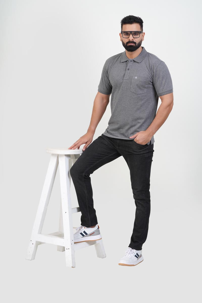 CASCADE Men’s Premium Polo T-Shirt – Charcoal Grey – Half Sleeve