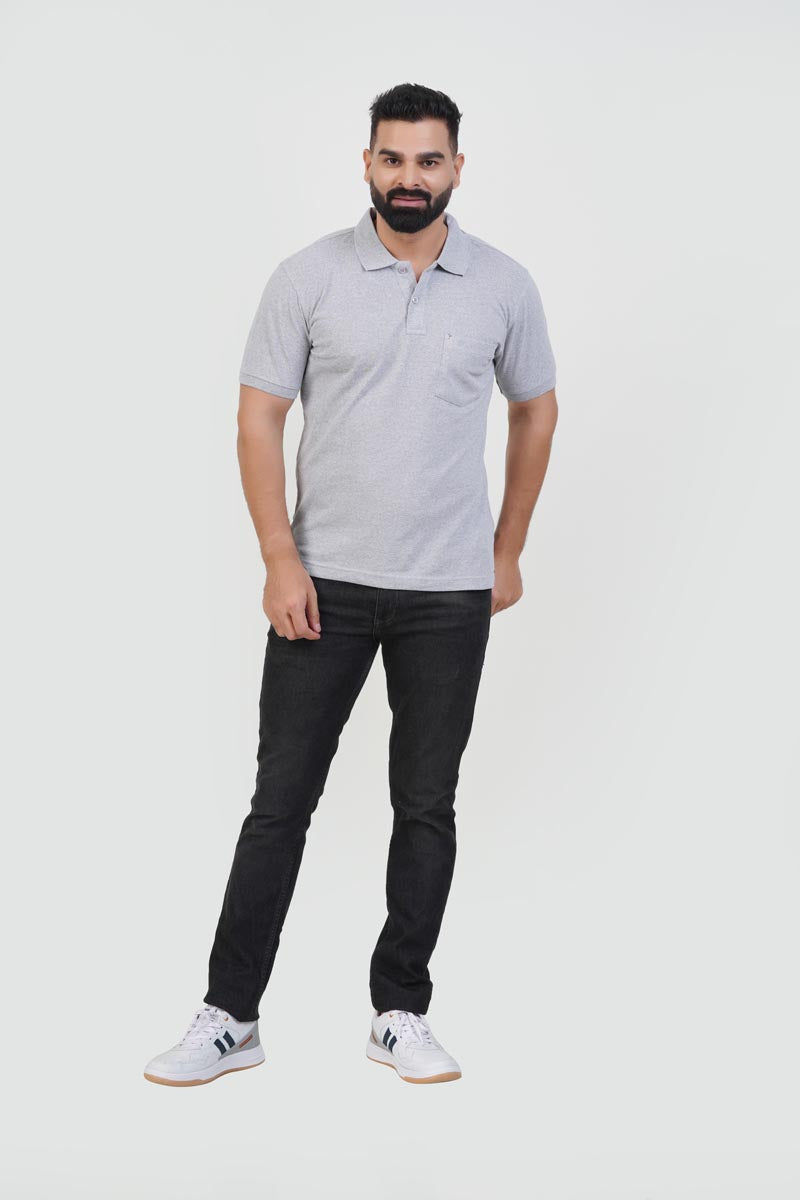 CASCADE Men’s Premium Polo T-Shirt – Light Grey Melange – Half Sleeve