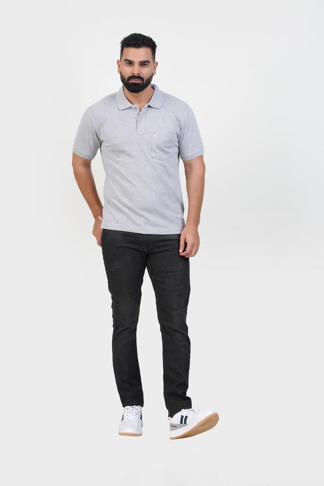 CASCADE Men’s Premium Polo T-Shirt – Light Grey Melange – Half Sleeve Main Image