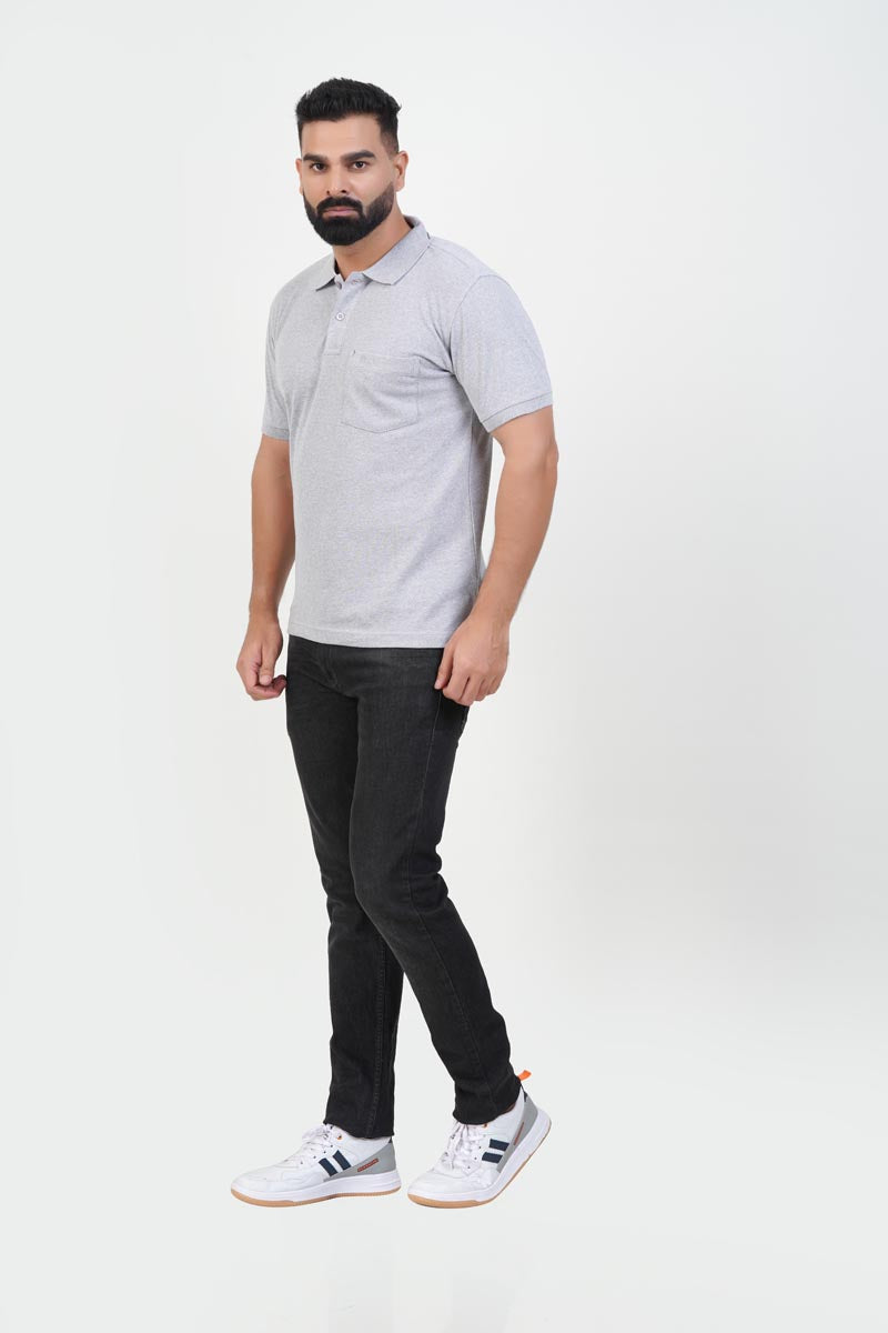CASCADE Men’s Premium Polo T-Shirt – Light Grey Melange – Half Sleeve