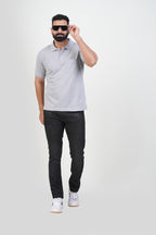 CASCADE Men’s Premium Polo T-Shirt – Light Grey Melange – Half Sleeve