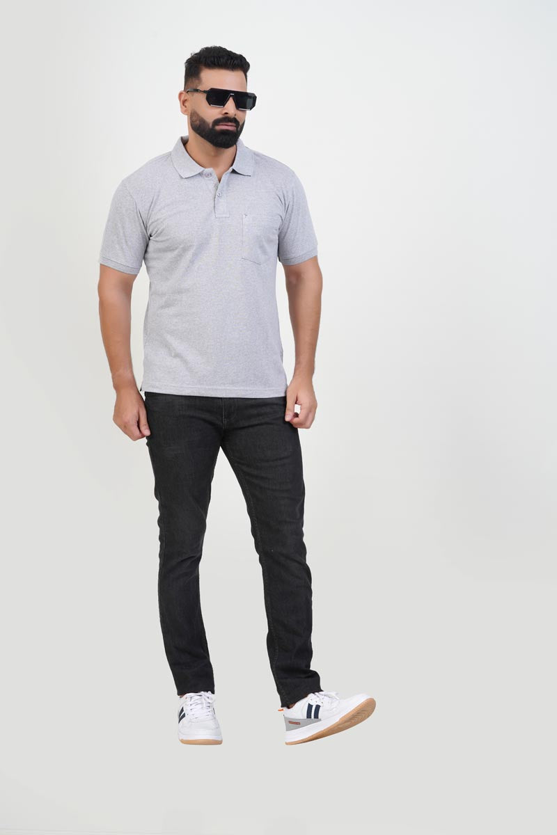 CASCADE Men’s Premium Polo T-Shirt – Light Grey Melange – Half Sleeve