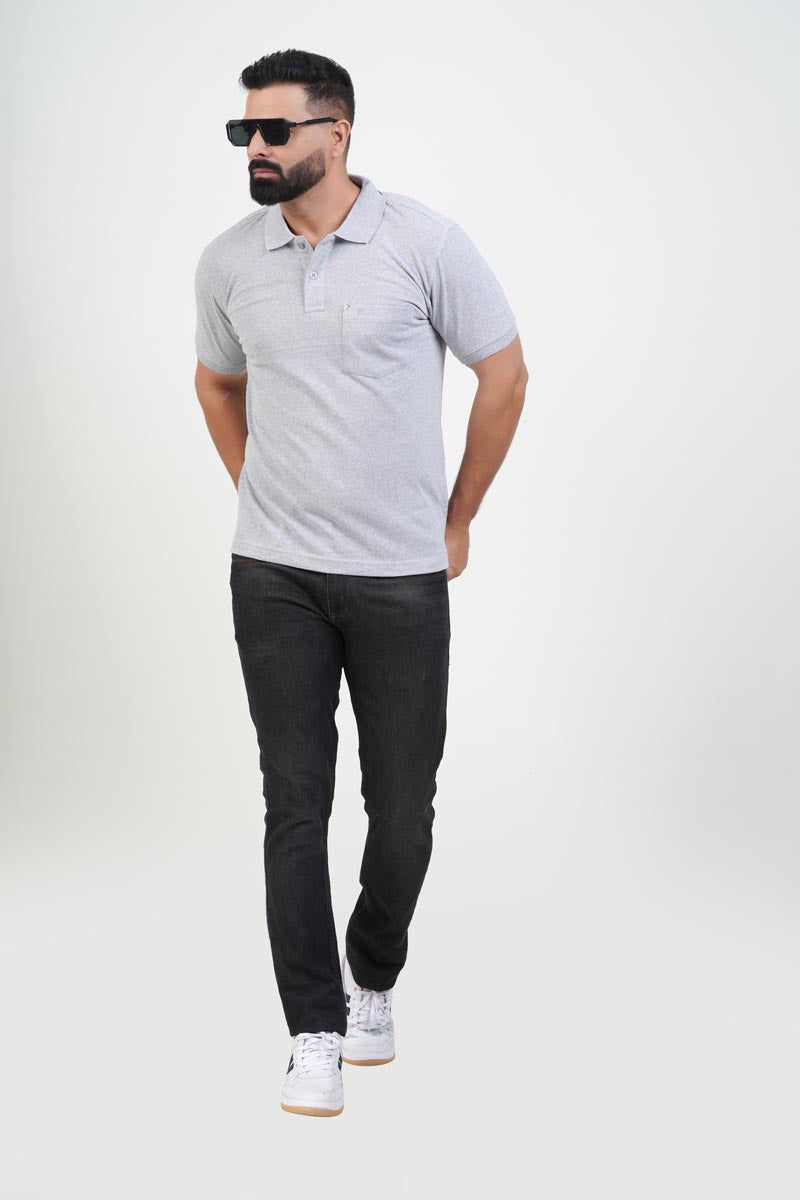 CASCADE Men’s Premium Polo T-Shirt – Light Grey Melange – Half Sleeve