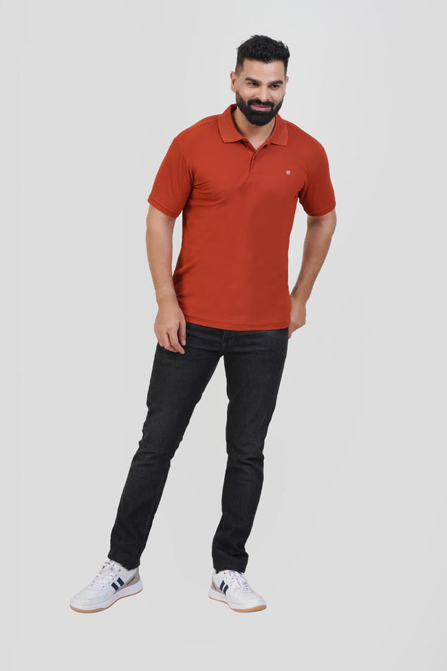 ZEST Men’s Premium Polo T-Shirt – Rust Orange – Half Sleeve Hover Image