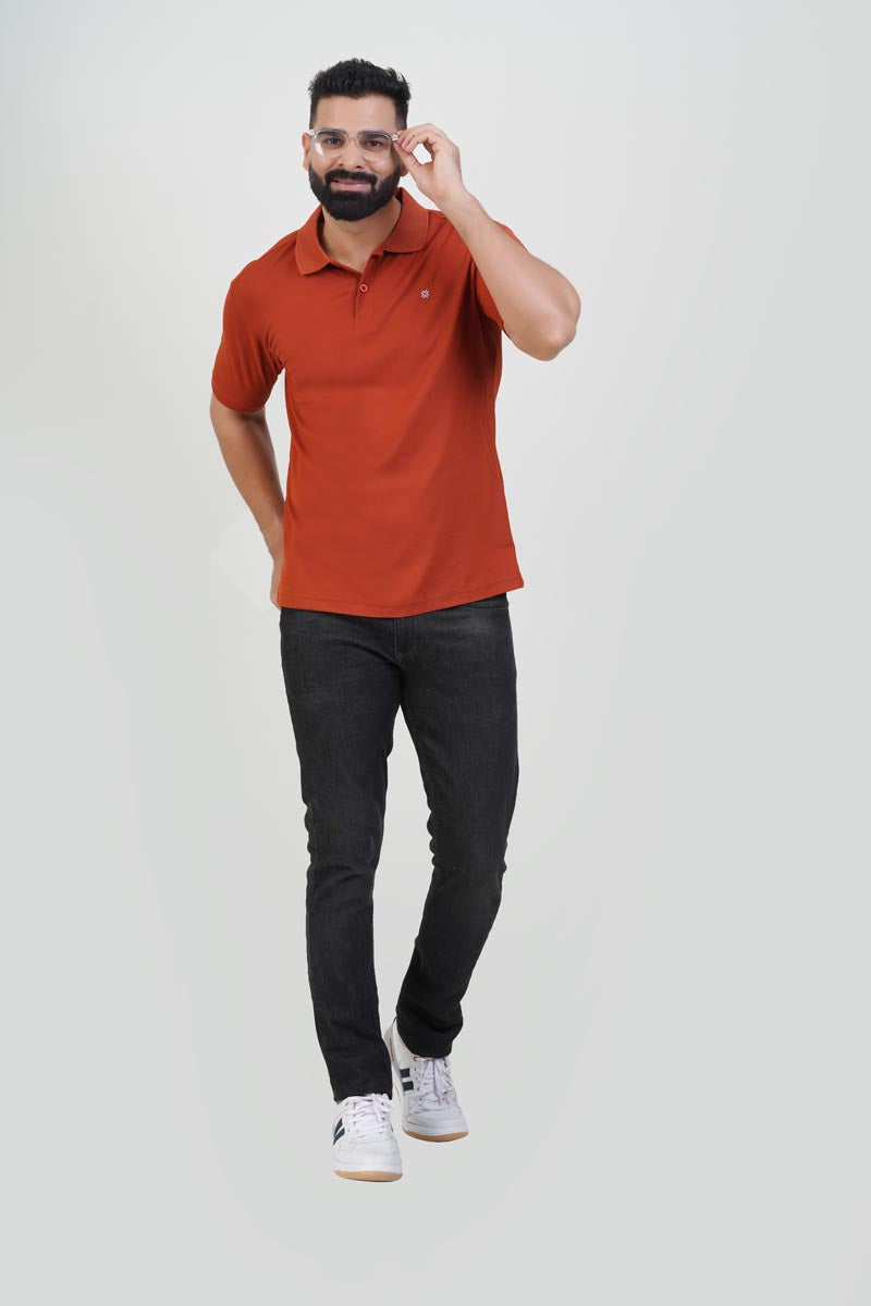 ZEST Men’s Premium Polo T-Shirt – Rust Orange – Half Sleeve