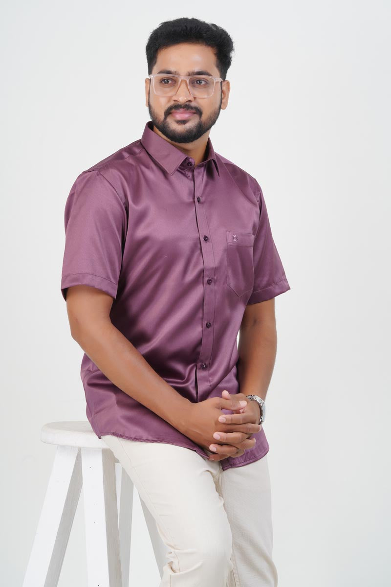 Orgia Men’s Premium Formal Shirt – Plum Purple – Half Sleeve