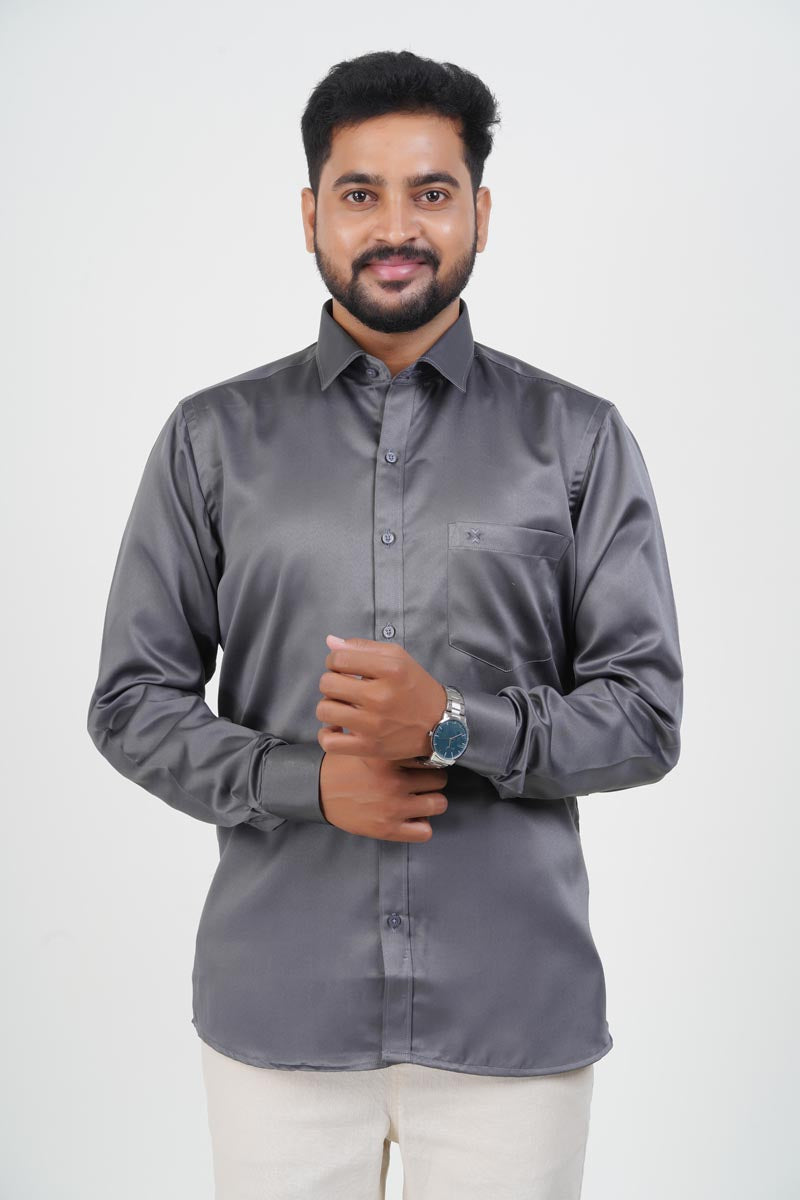 Orgia Men’s Premium Formal Shirt – Steel Grey – Full Sleeve