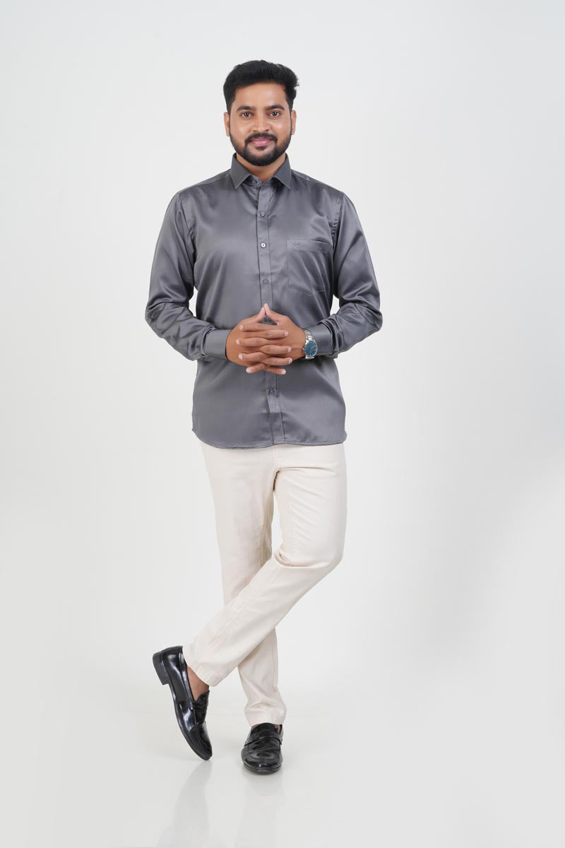 Orgia Men’s Premium Formal Shirt – Steel Grey – Full Sleeve