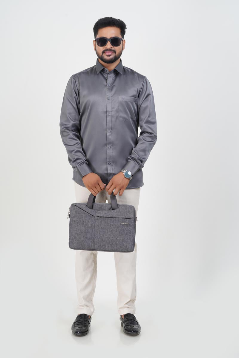 Orgia Men’s Premium Formal Shirt – Steel Grey – Full Sleeve