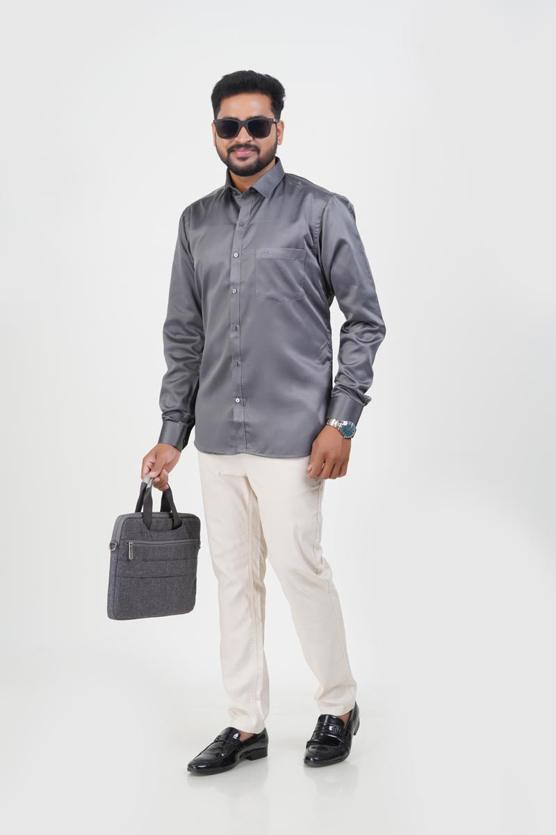 Orgia Men’s Premium Formal Shirt – Steel Grey – Full Sleeve
