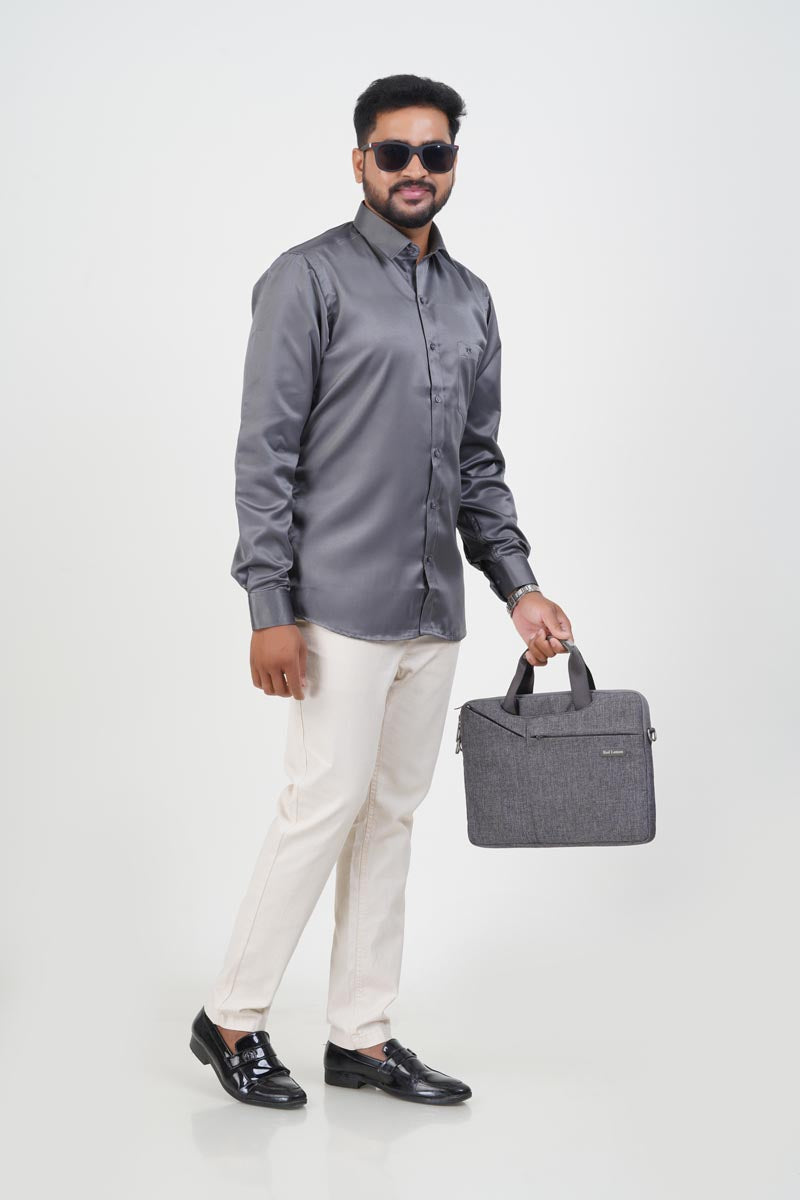 Orgia Men’s Premium Formal Shirt – Steel Grey – Full Sleeve