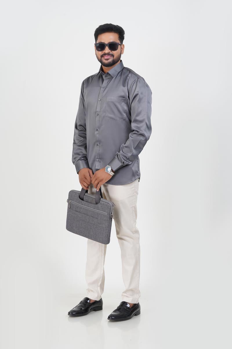 Orgia Men’s Premium Formal Shirt – Steel Grey – Full Sleeve