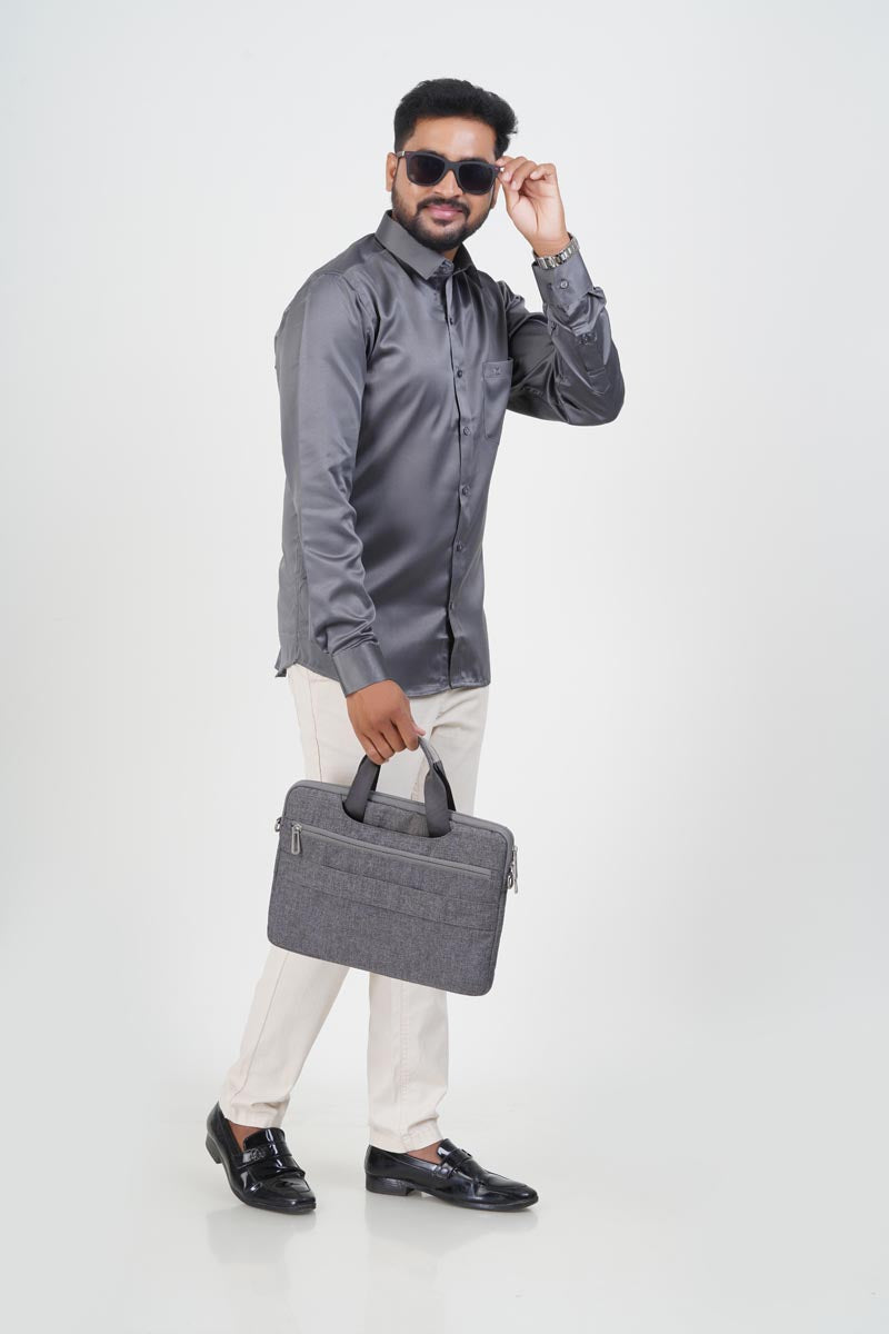 Orgia Men’s Premium Formal Shirt – Steel Grey – Full Sleeve