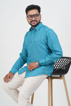 Cool Club Plus Men’s Formal Shirt – Turquoise Blue – Full Sleeve