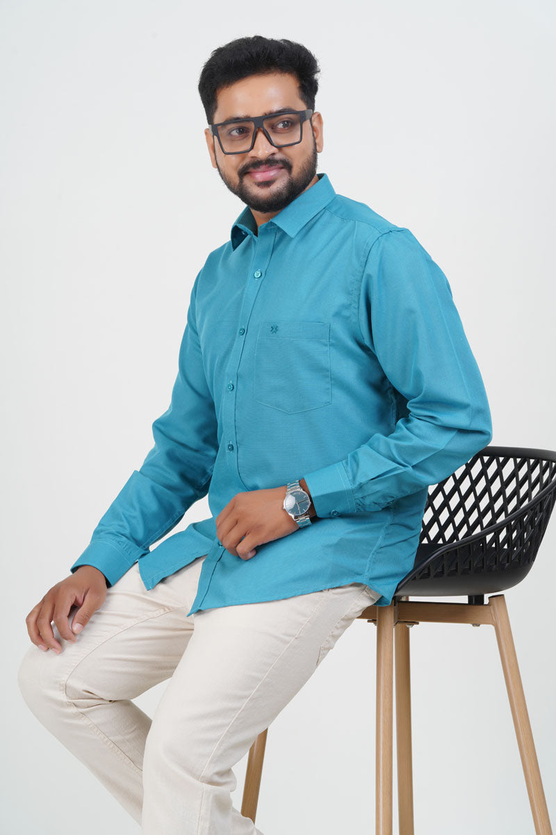 Cool Club Plus Men’s Formal Shirt – Turquoise Blue – Full Sleeve