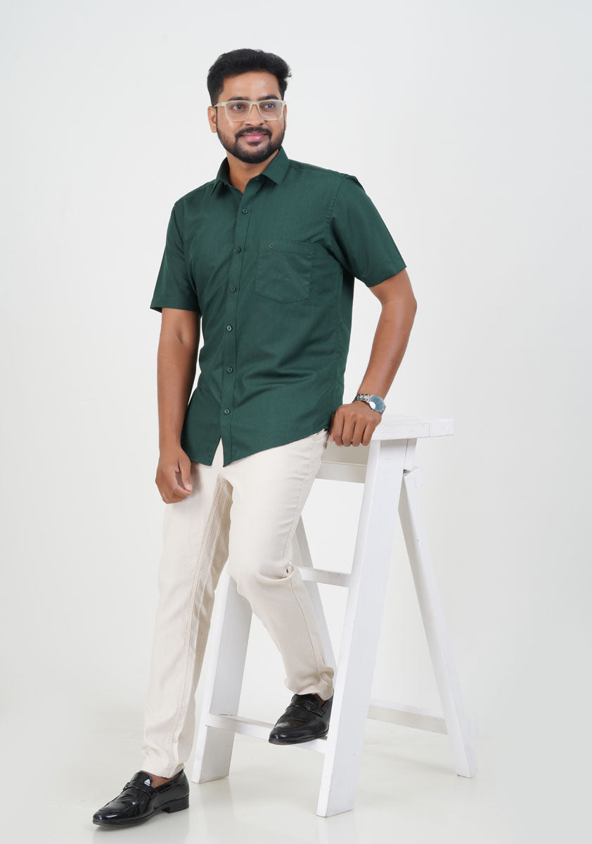 Cool Club Plus Men’s Formal Shirt – Dark Green  – Half Sleeve