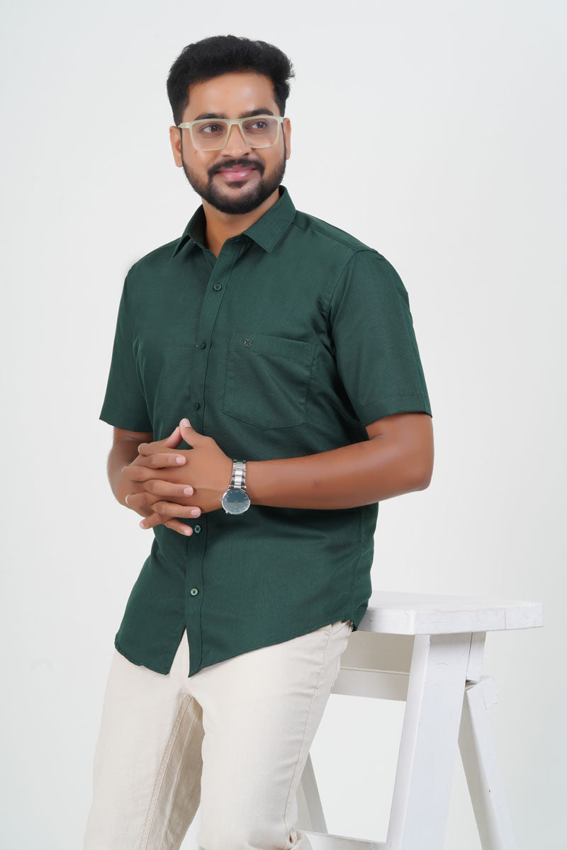 Cool Club Plus Men’s Formal Shirt – Dark Green  – Half Sleeve
