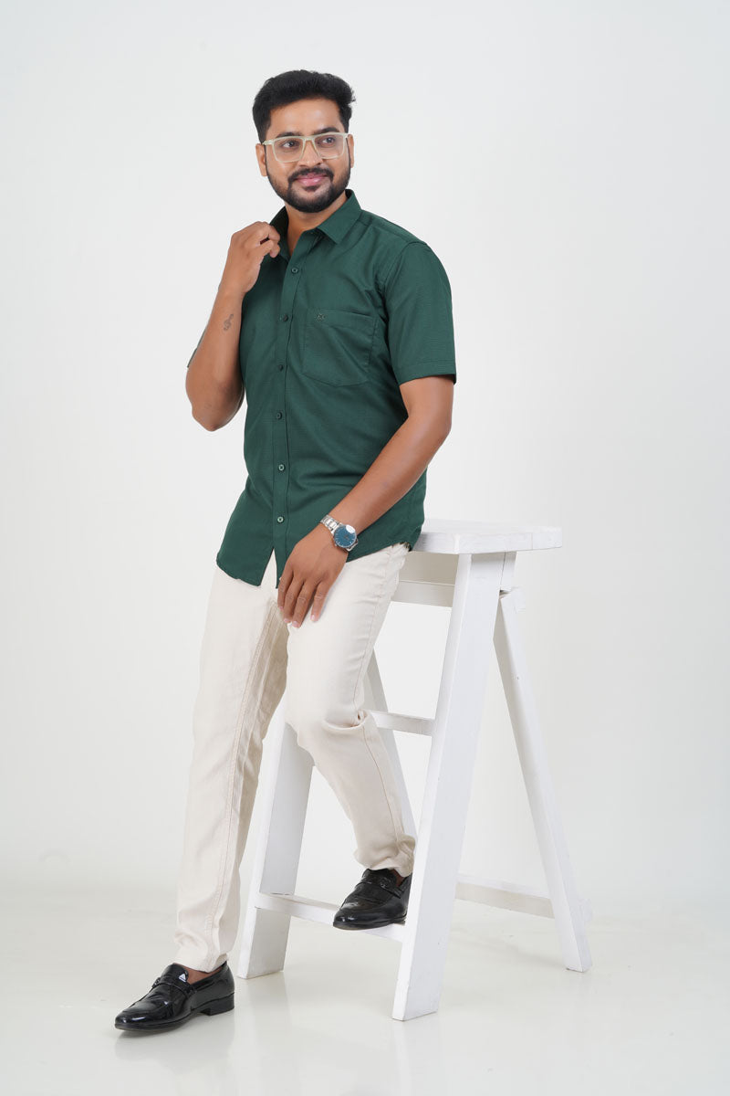 Cool Club Plus Men’s Formal Shirt – Dark Green  – Half Sleeve