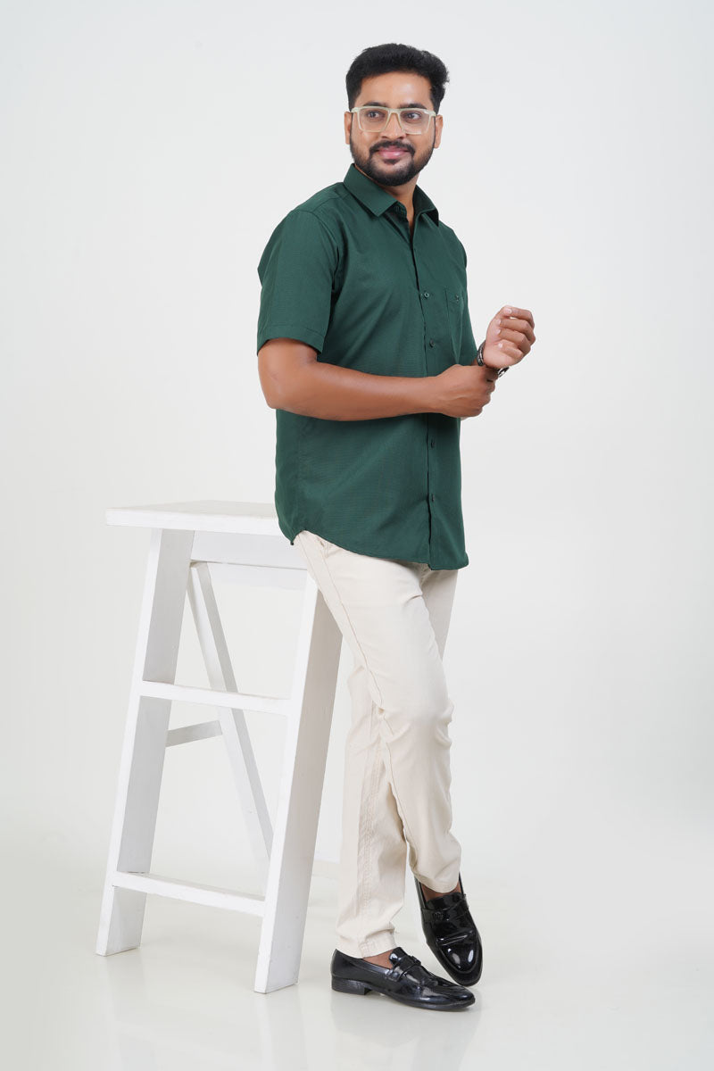 Cool Club Plus Men’s Formal Shirt – Dark Green  – Half Sleeve