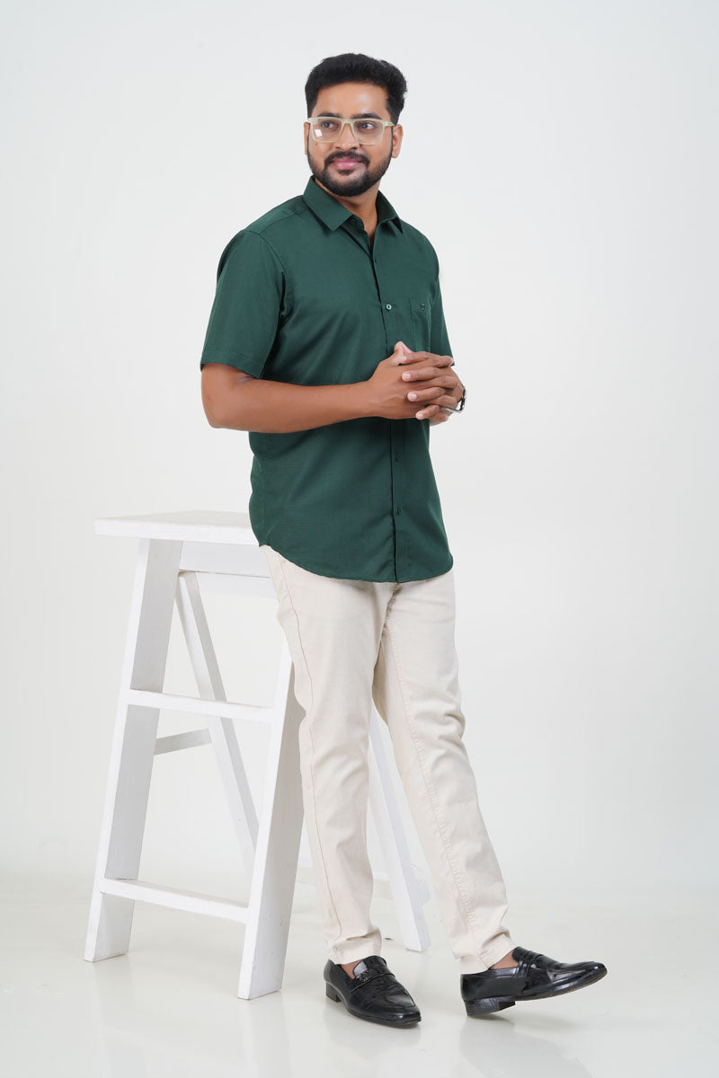 Cool Club Plus Men’s Formal Shirt – Dark Green  – Half Sleeve