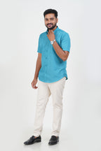 Cool Club Plus Men’s Formal Shirt–Turquoise Blue – Half Sleeve