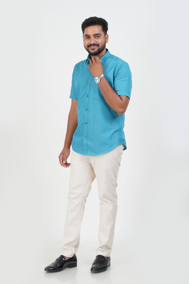 Cool Club Plus Men’s Formal Shirt–Turquoise Blue – Half Sleeve Main Image