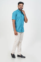 Cool Club Plus Men’s Formal Shirt–Turquoise Blue – Half Sleeve