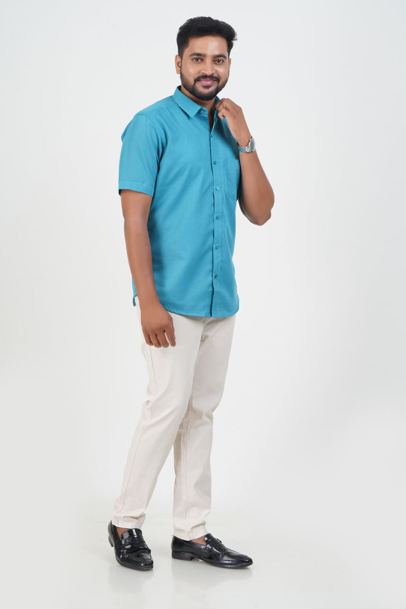 Cool Club Plus Men’s Formal Shirt–Turquoise Blue – Half Sleeve