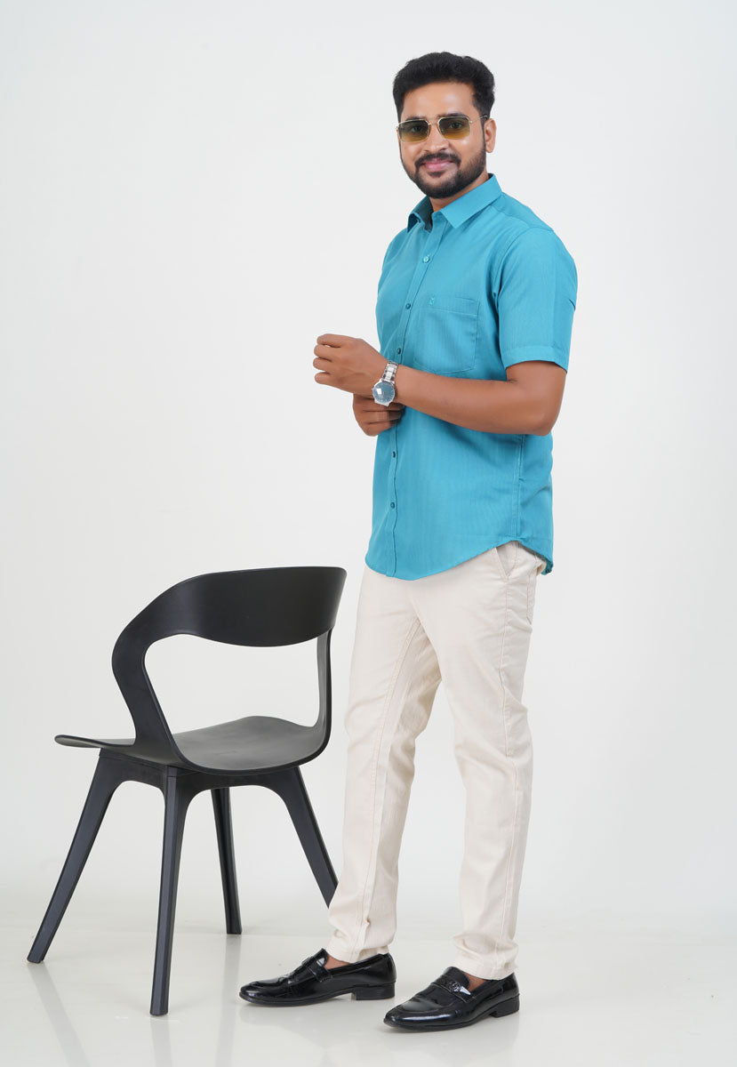 Cool Club Plus Men’s Formal Shirt–Turquoise Blue – Half Sleeve