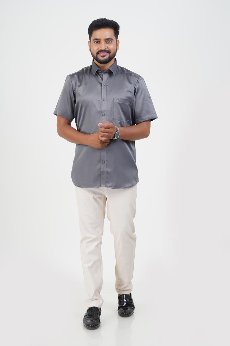 Orgia Men’s Premium Formal Shirt – Steel Grey – Half Sleeve