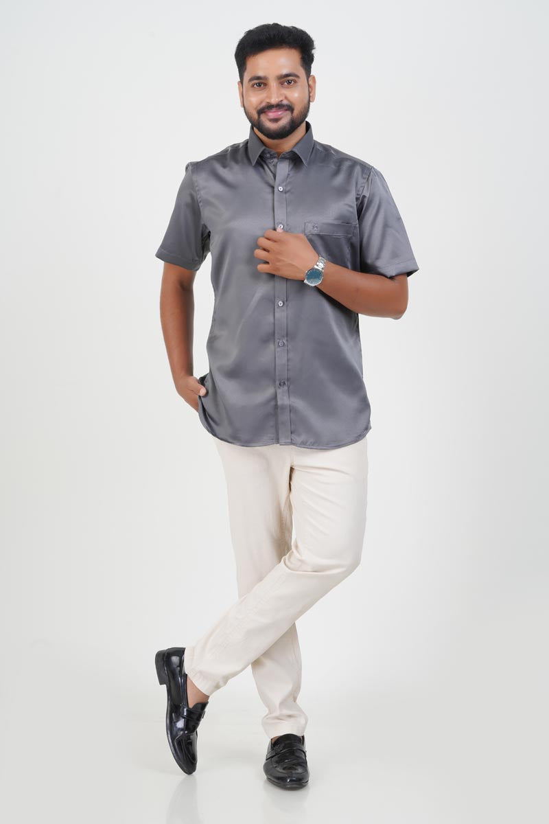 Orgia Men’s Premium Formal Shirt – Steel Grey – Half Sleeve