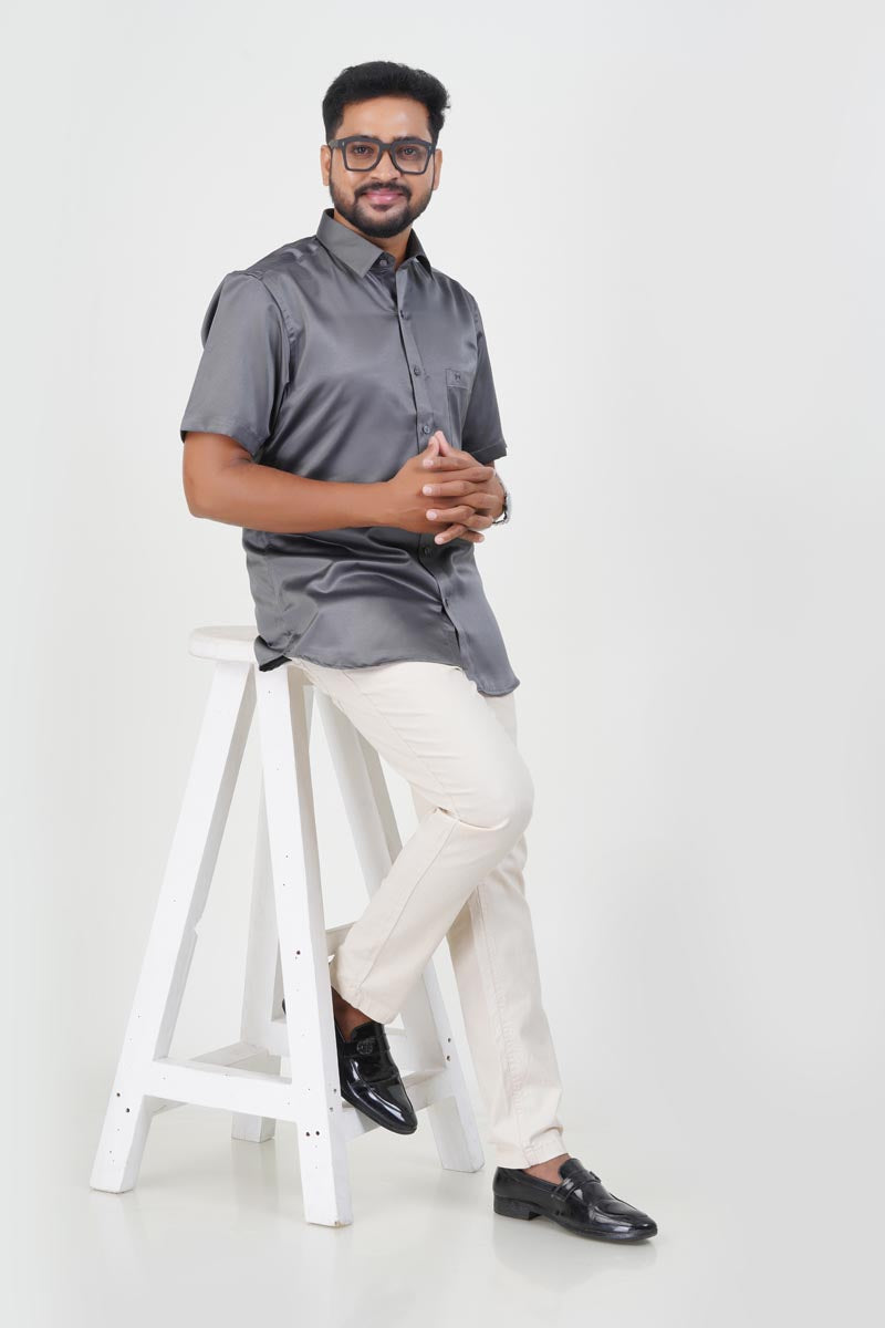Orgia Men’s Premium Formal Shirt – Steel Grey – Half Sleeve