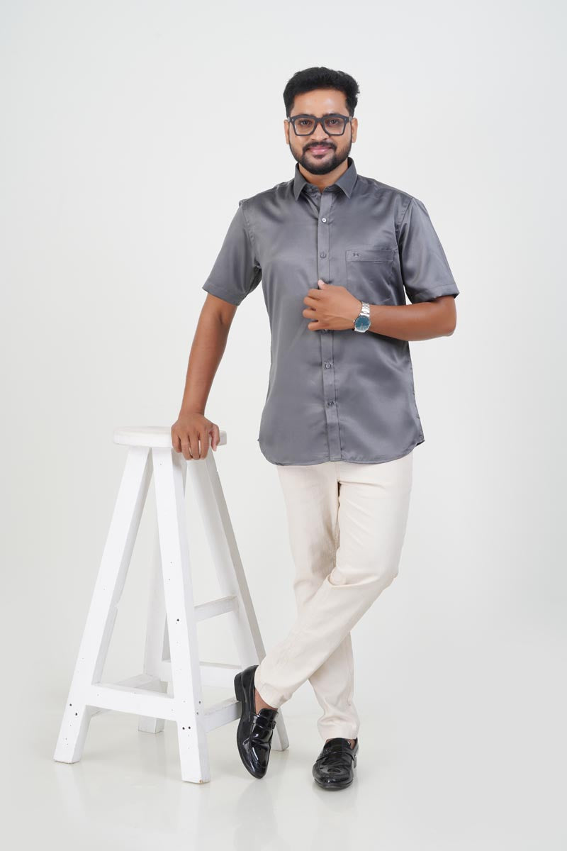 Orgia Men’s Premium Formal Shirt – Steel Grey – Half Sleeve