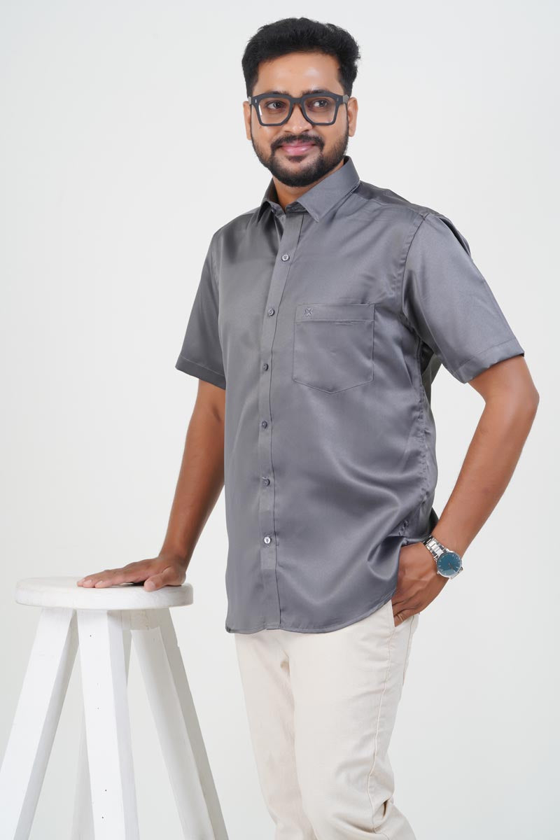 Orgia Men’s Premium Formal Shirt – Steel Grey – Half Sleeve