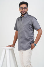 Orgia Men’s Premium Formal Shirt – Steel Grey – Half Sleeve