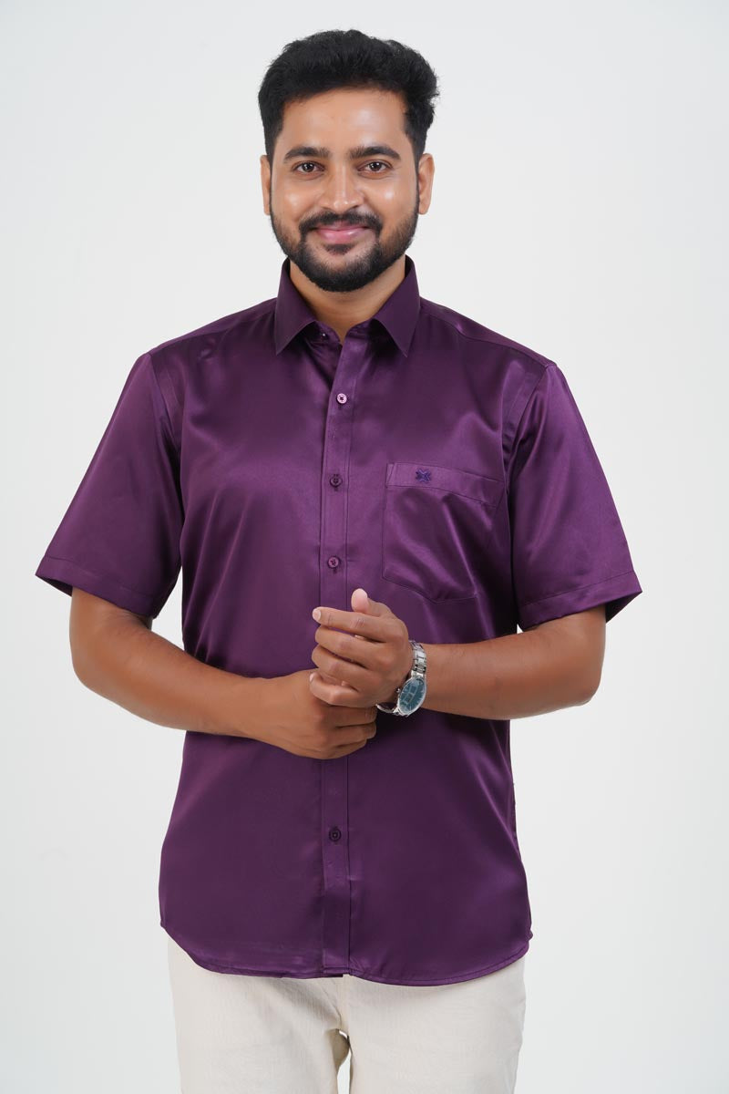 Orgia Men’s Premium Formal Shirt – Wine Purple – Half Sleeve