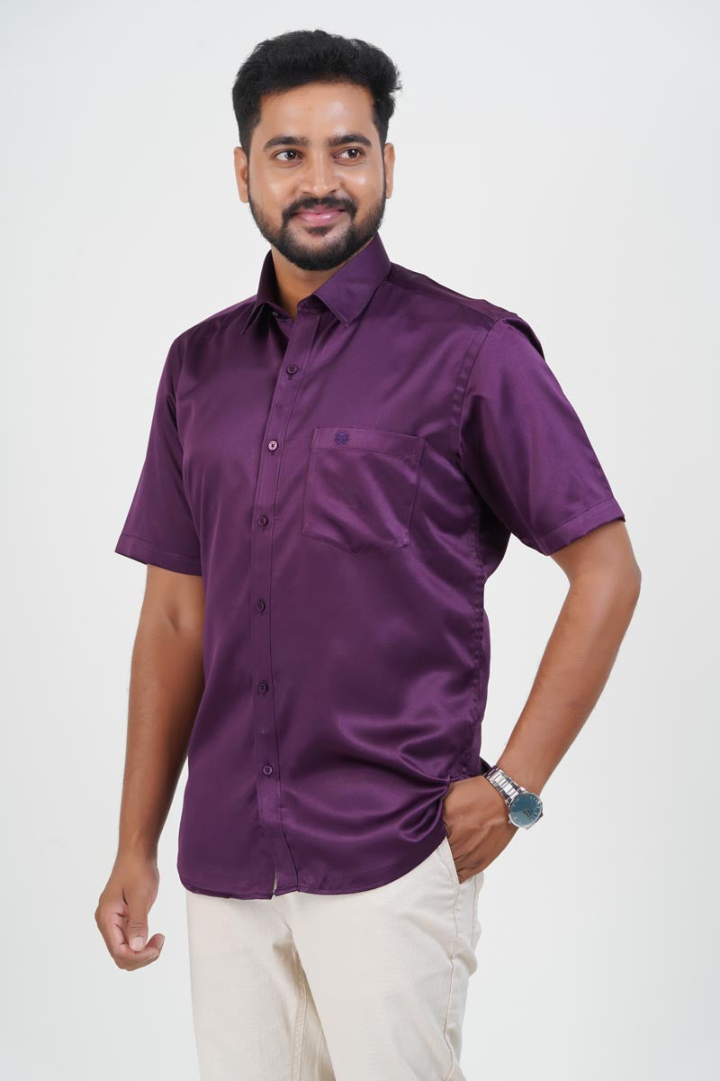 Orgia Men’s Premium Formal Shirt – Wine Purple – Half Sleeve