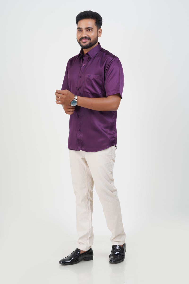 Orgia Men’s Premium Formal Shirt – Wine Purple – Half Sleeve